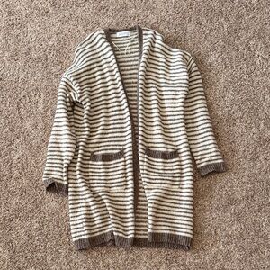 Carly Jean Striped Open-Front Cardigan Sweater